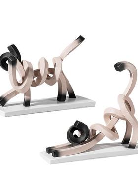 侘寂风扭曲线条猫咪趣味抽象动物摆件样板房客厅桌面装饰品