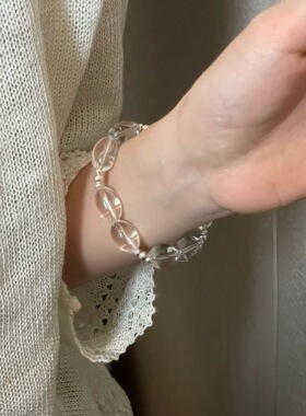 S925纯银轻奢白水晶玻璃银珠弹力绳简约手链高级感气质设计精致
