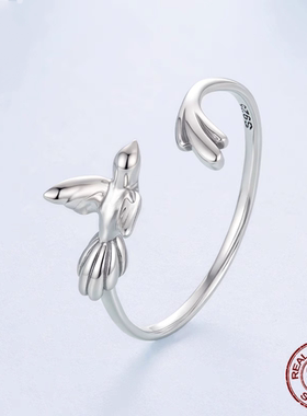 原创灵动小鸟素银开口戒指简约可爱动物s925纯银戒指手饰个性百搭