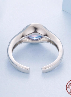 幻彩锆石恶魔之眼开口戒指玫瑰切工艺炫彩s925纯银戒指手饰流行女