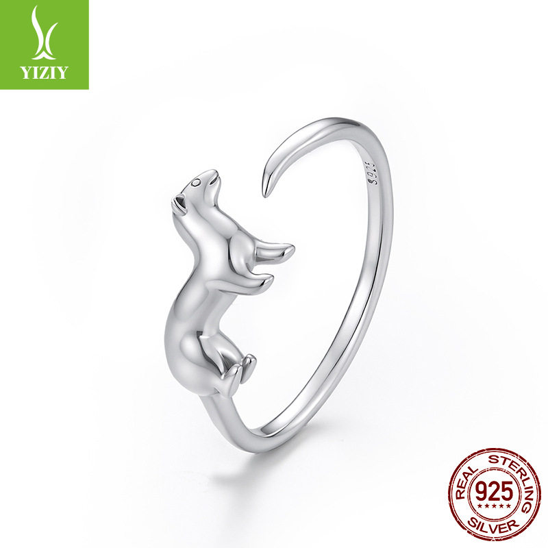 Original s925 sterling silver snow leopard open ring cute soft cute animal silver ring ring simple and trendy