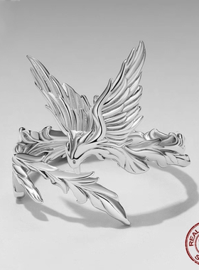 原创精致优雅凤凰素银开口戒指s925纯银魅力高贵动物戒指个性小众