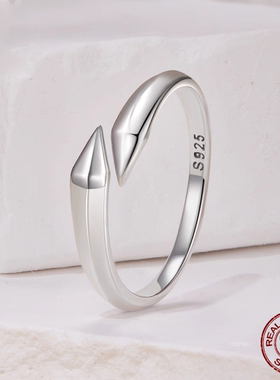 时予原创素银个性几何开口戒指简约小众通体s925纯银光面戒指批发