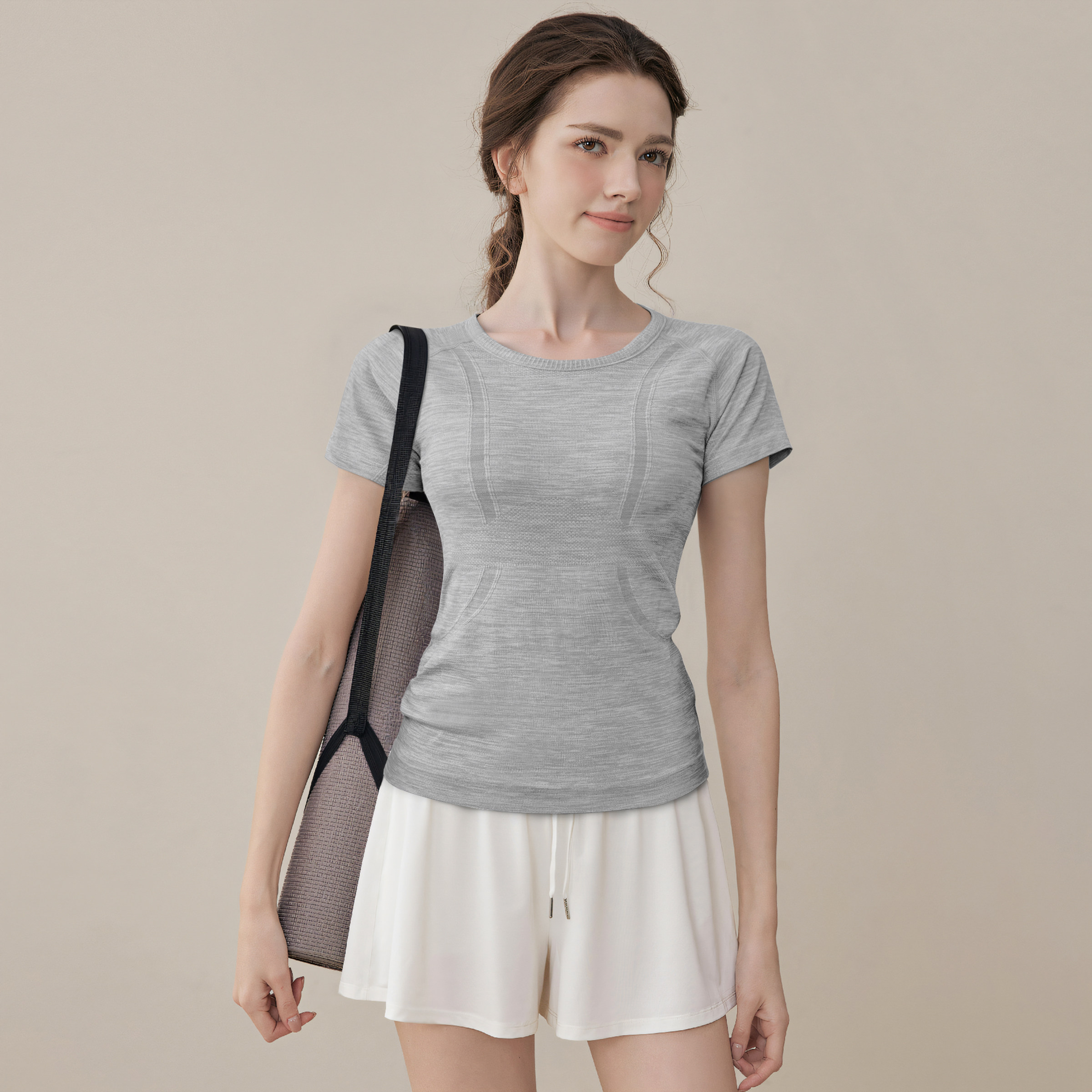 新丽雅圆领弹力瑜伽服短袖透气健身速干跑步T恤修身显瘦运动上衣,淘宝优惠券,粉丝福利购,淘宝优惠卷