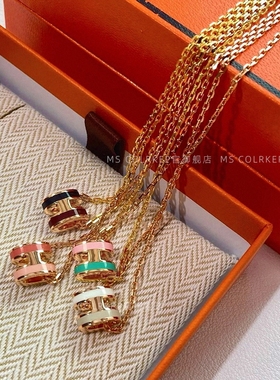 新款拼色H字母项链女镀18K玫瑰金
