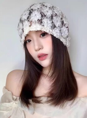 蕾丝泡泡纱花朵缕空女夏季堆堆帽