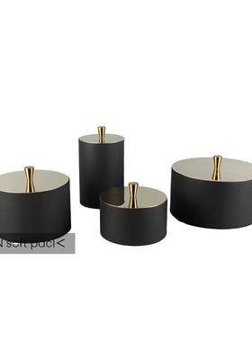 现代简约欧式轻奢金色黑色首饰盒收纳盒摆件样板房软装饰品储物罐