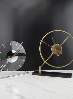 现代简约亚克力金属时钟台钟桌面摆件书房客厅卧室样板房家居饰品