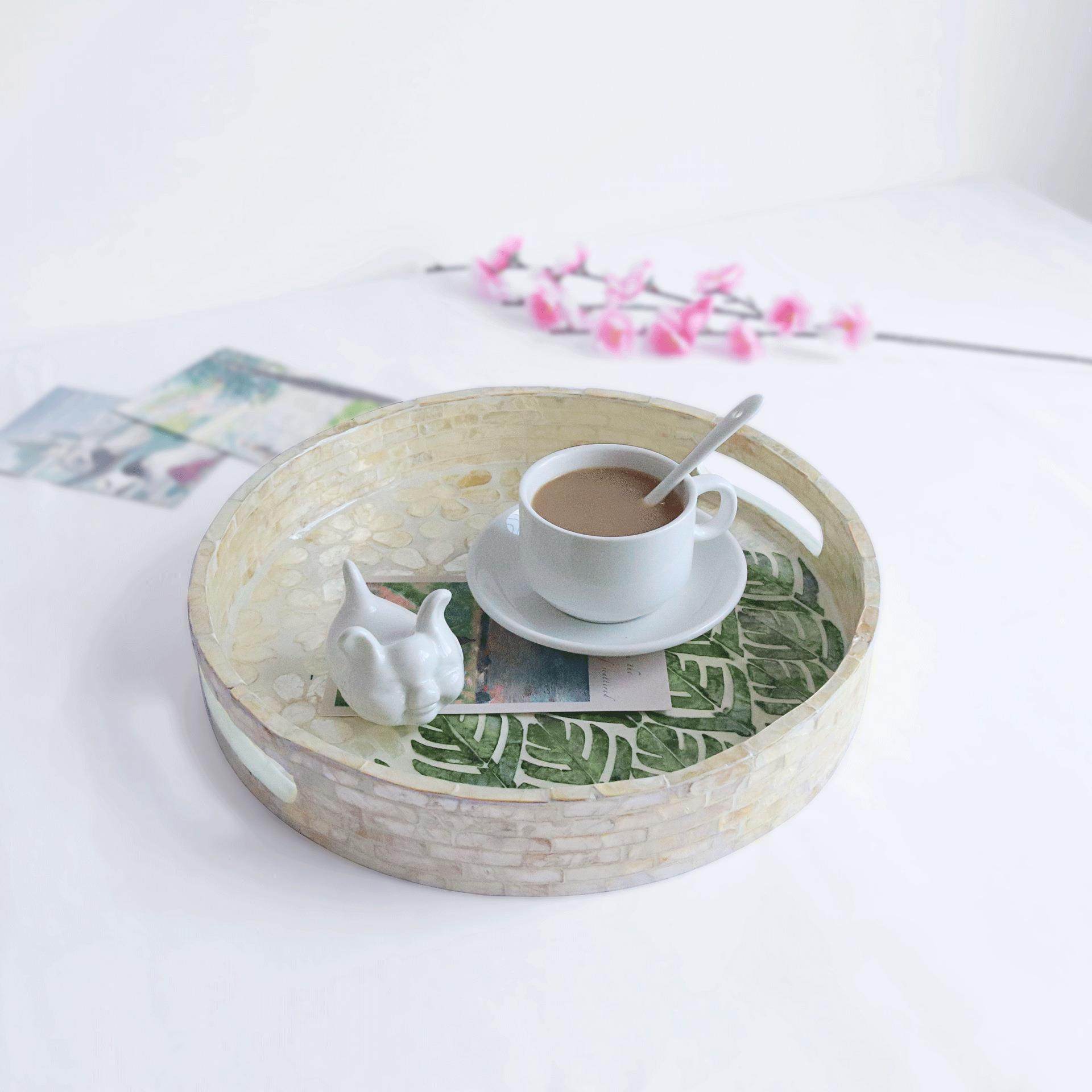 北欧ins彩贝壳收纳托盘家用方形茶盘木制桌面样板间置物盘,淘宝优惠券,粉丝福利购,淘宝优惠卷