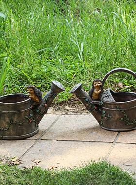 写实仿真动物摆件卡通剌猬花缸树脂手工艺品室内外景观雕塑创意