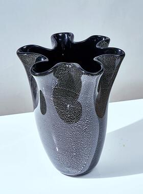 中古风创意简约轻奢花瓣口琉璃花瓶酒店会所软装花艺装饰摆件