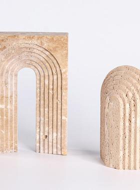 轻奢仿黄洞石几何摆件创意层叠拱门侘寂风摆设样板房售楼处装饰品