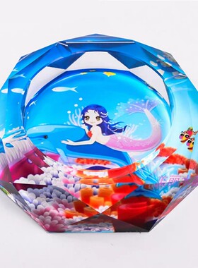 实用时尚玻璃烟灰缸创意礼品精品高档海底世界彩印家居摆件
