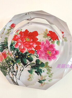 水晶玻璃烟灰缸家居时尚牡丹装饰品客厅茶几奢华个性时尚实用摆件