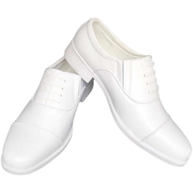 小白鞋三接头凉鞋尖头白皮鞋三节头皮鞋男士婚礼拍照演出保安白色