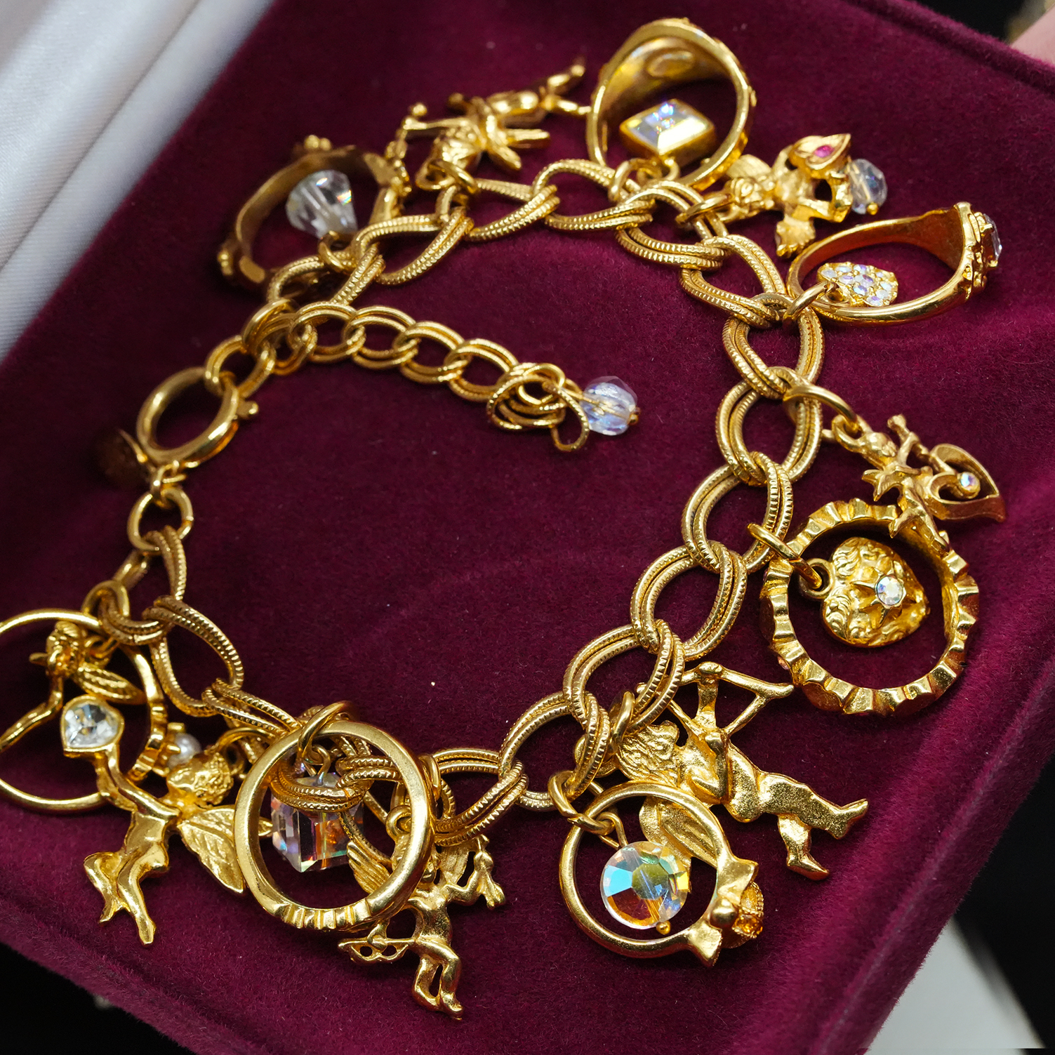 Vintage中古复古董首饰Kirks Folly戒指天使多吊坠手链 - 图2