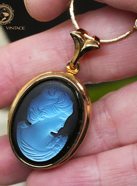 Vintage中古首饰VATICAN BEREBI珐琅珍珠浮雕相片盒像片盒项链