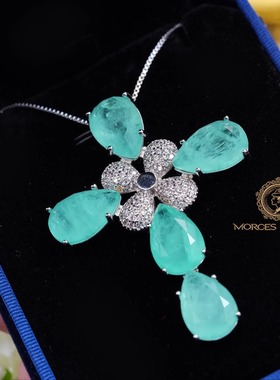 加拿大爱心天然石十字架项链