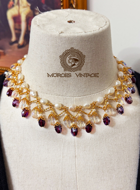 天然珍珠维多利亚玻璃珠流苏项链