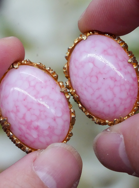 50年代粉色琉璃串珠项链耳夹要装