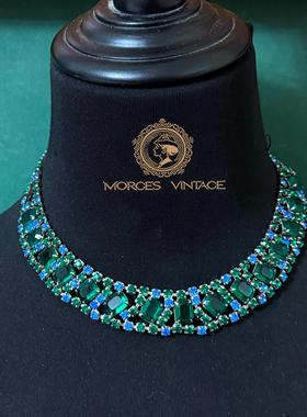 vintage蓝绿奥地利水晶项链套装