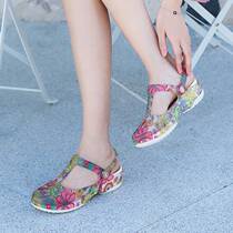 Summer large size jelly shoes new printed thick bottom soft bottom anti-slip dongle dongle shoe style beach shoe summer 0604z