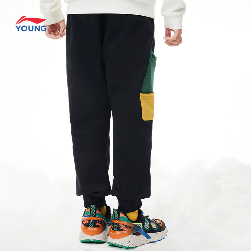 李宁童装卫裤男童儿童撞色大加绒裤 liningkids裤子