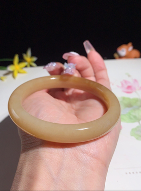 高档纯天然新疆和田玉且末糖黄玉手镯玉镯糖黄玉镯子58圈口女款