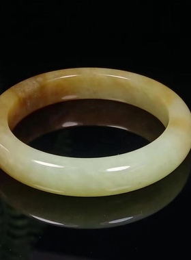 特价款俄料和田玉糖黄玉镯美人条手镯玉镯糖黄玉镯子57圈口带证书