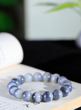 新疆和田玉青花籽料珠圆玉润手串玉质温润细腻整串打磨圆润手链