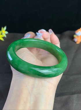 高档爆款纯天然俄料和田玉阳绿色碧玉手镯玉镯碧玉镯子59圈口女款