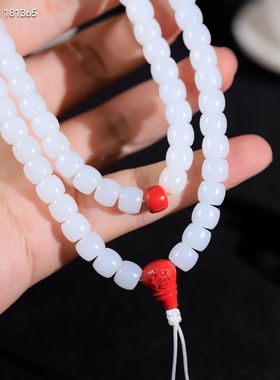 天然和田玉白玉老型珠手串真玉石老型珠手链时尚简约男女款带证书