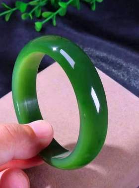 高端臻藏品帝王绿碧玉手镯宽条53/54口径脂细如羊脂高冰超润女款