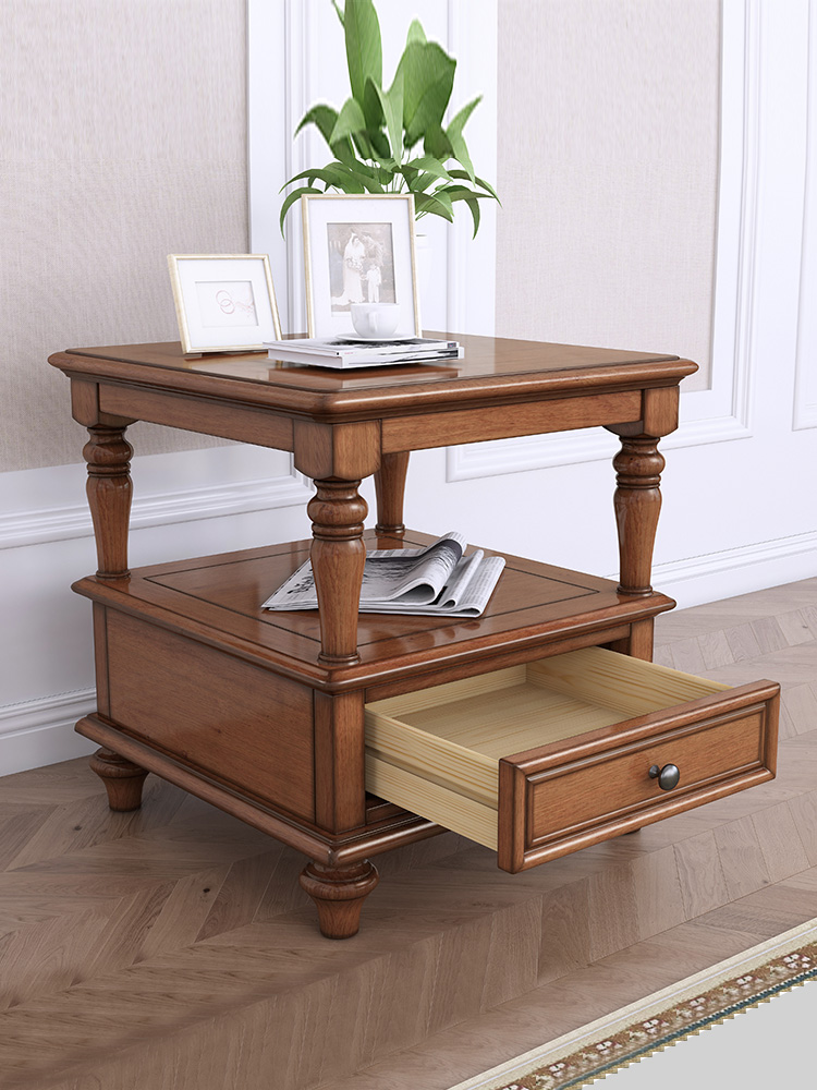 美式乡村全实木边几环保北欧角几沙发原木简约现代客厅家具小茶几 - 图0