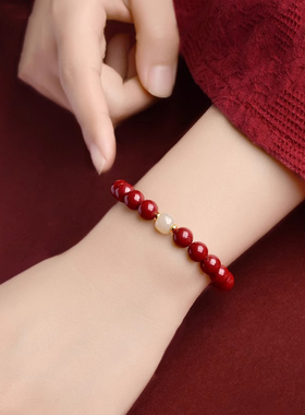 普陀山朱砂手串和田玉转运珠礼物