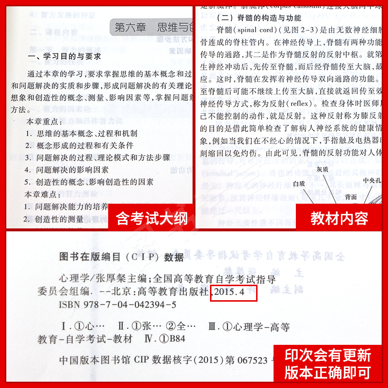 备战2024全新正版自考教材00031 0031心理学张厚粲2015年版高等教育出版社 自学考试指定书籍 朗朗图书自考书店 附考试大纲 - 图2