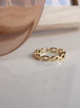 链条不掉色戒指钛钢镀18 K金素圈叠带细环戒指气质法式气质指环