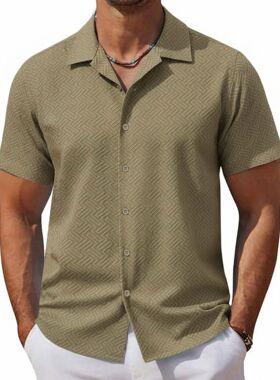 men's shirts男装衬衫 新款西服领纯色短袖提花男装衬衣a0303