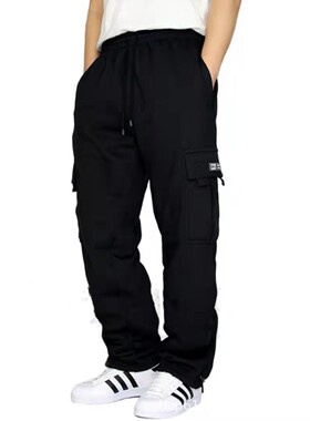 men's pants新款新款运动休闲长裤加绒束脚多口袋系绳男士宽松