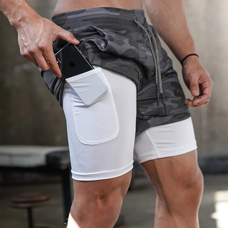 2022 Camo Running Shorts Men 2 in 1 Quick Dry GYM Sport Pant-图3