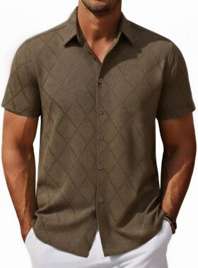 men's shirts港风镂空短袖薄款衬衫男 小众设计蕾丝休闲半袖衬衣