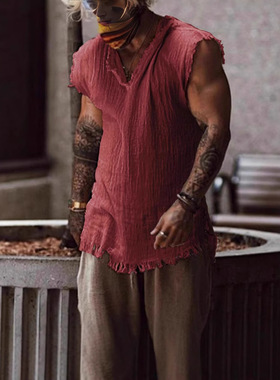 Men's vest 2026夏季复古潮流不规则休闲男士无袖背心 summer Man