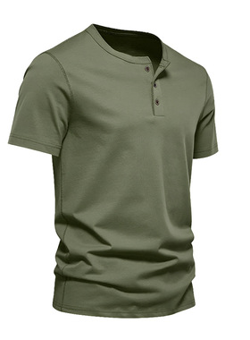 Henley Collar T Shirt Man Summer Short Sleeve Men's T Shirts