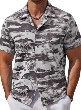 men's shirts男装 高端色织面料短袖衬衣 休闲古巴领衬衫a0311