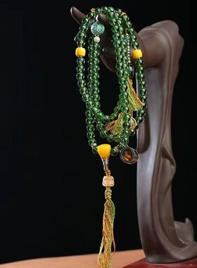 藏式绿度母嘎乌盒108颗佛珠手串挂件文玩配饰护身手链平安顺遂