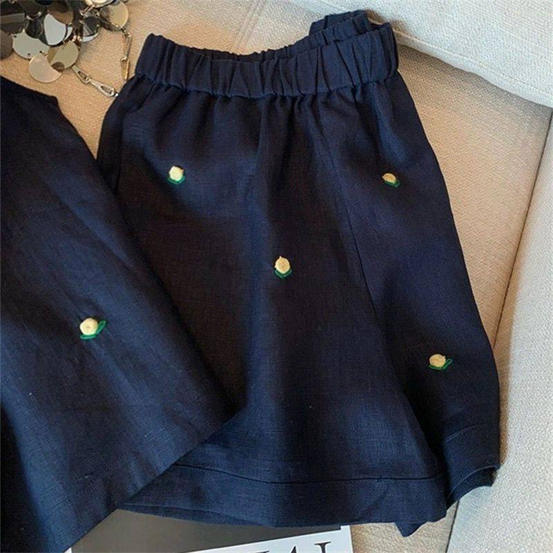 设计感重工花朵刺绣棉麻套装女夏季休闲无袖小背心宽松短裤两件套,淘宝优惠券,粉丝福利购,淘宝优惠卷