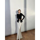 XULU ຕົ້ນສະບັບ French solid color lace sweater crew neck top acetate elegant high waist hip fishtail skirt