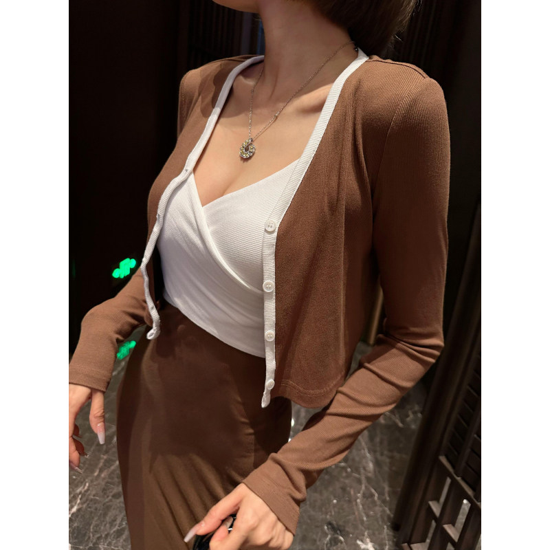 XULU原创气质撞色吊带美亚碧羊绒高弹包臀裙修身针织开衫两件套,淘宝优惠券,粉丝福利购,淘宝优惠卷