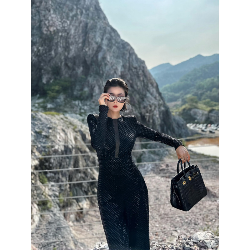 XULU原创欧洲进口亮片缀饰网纱透视拼接性感轻奢收腰阔腿连体裤,淘宝优惠券,粉丝福利购,淘宝优惠卷