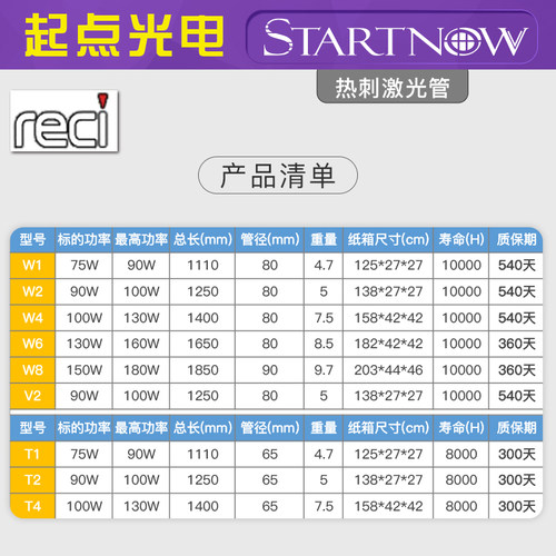 北京热刺CO2激光管W1W2W4W6W8切割机90W100W120W130W150W180W配件 - 图2